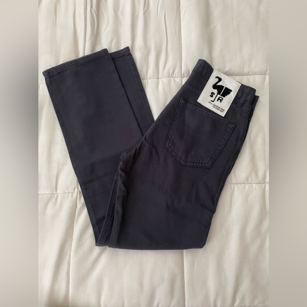 NWT Sandrine rose flax and cotton blend button fly navy blue soft fabric